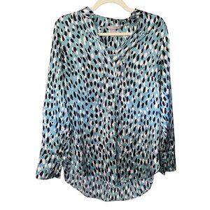 H&M Womens Animal Print V-Neck Blouse Size S Teal & Black